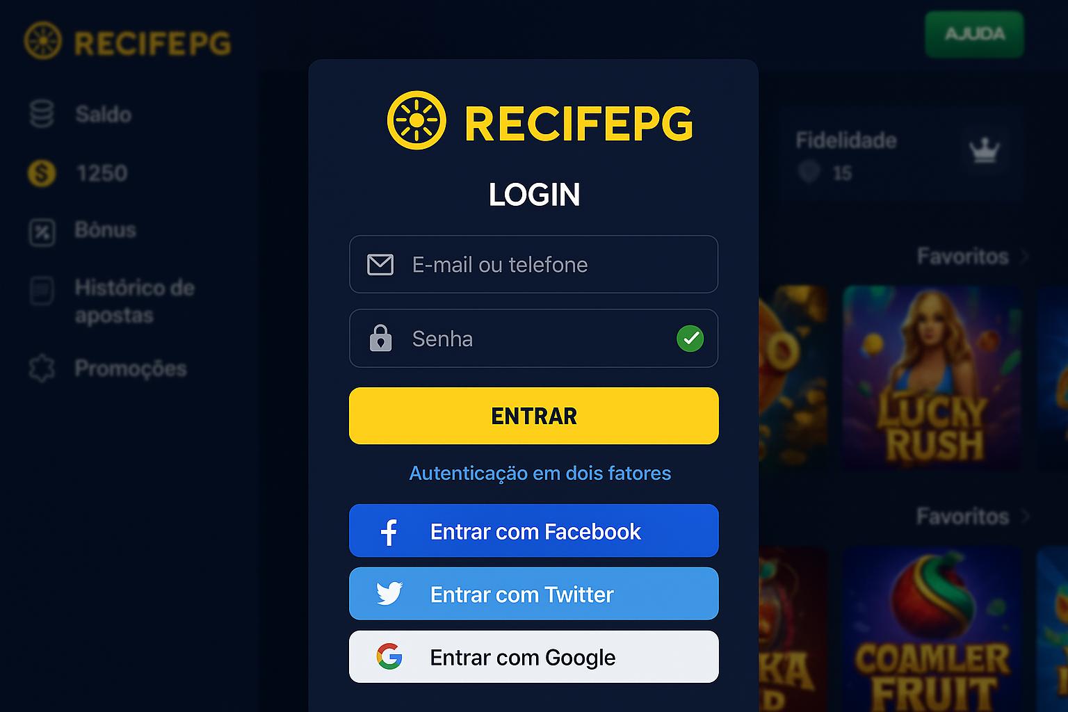 Criar uma nova Conta no plataforma RECIFEPG